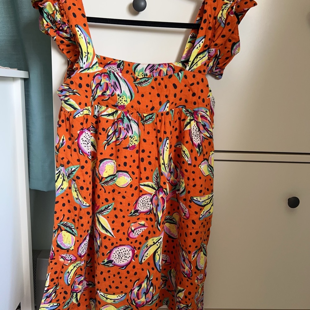 Orange Ruffled Smocked Sundress with Flutter Sleeves